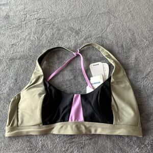 Prana Womens Swim Large Bikini Top Tulum Black Color Block UPF‎ 50+ Lined New